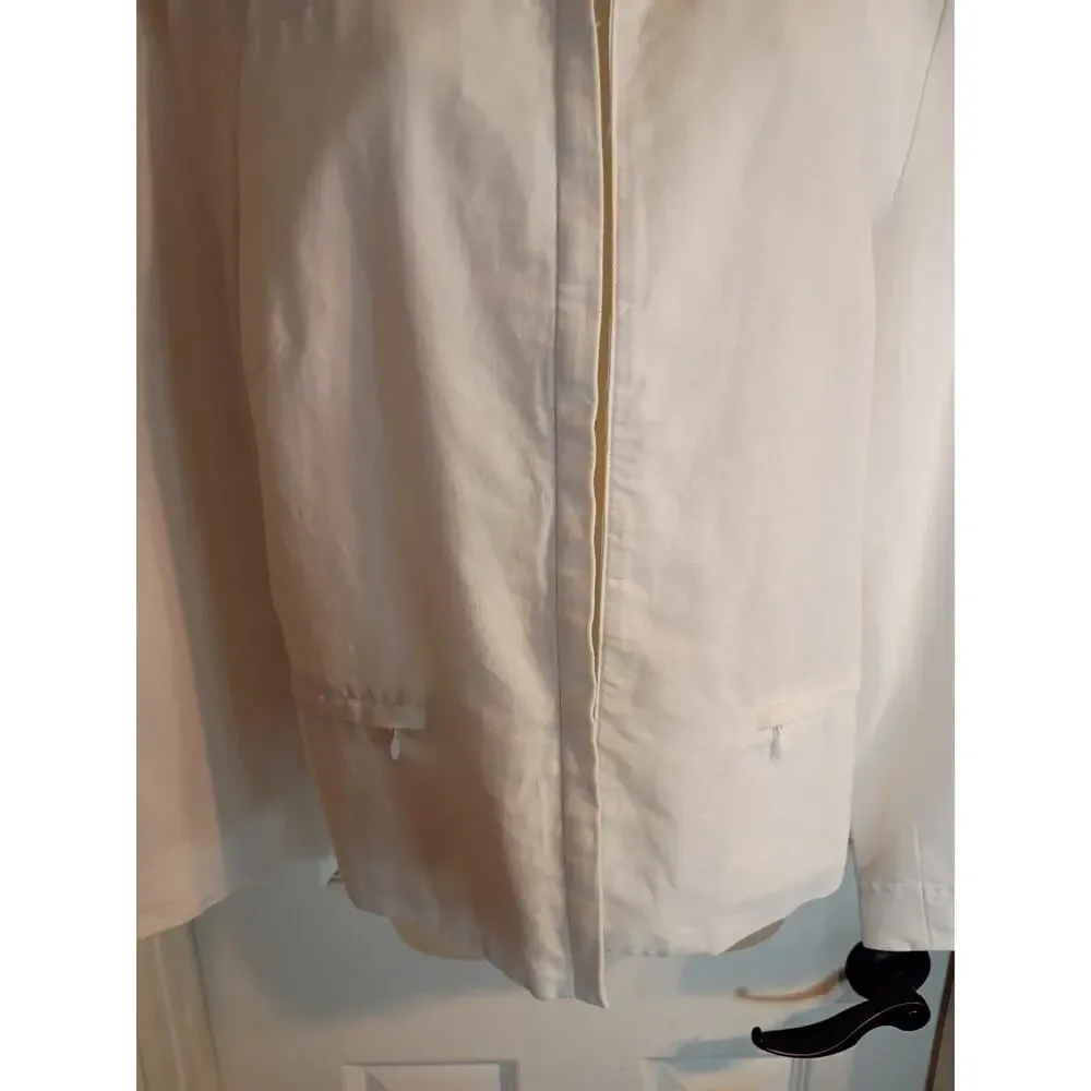 Paul Harris Design Linen Cotton Open Jacket White Zip Pockets Sz XL - Picture 3 of 10